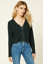 Forever21 Women's  Lace-up Ribbed Knit Sweater Top