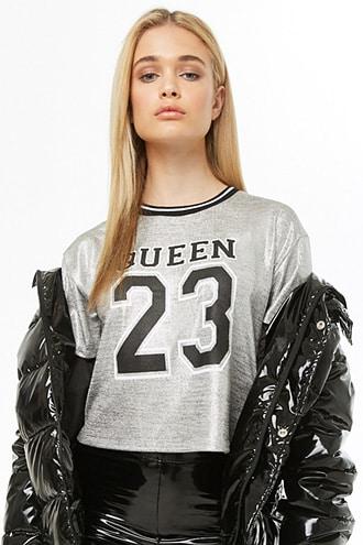 Forever21 Metallic Queen Graphic Crop Top