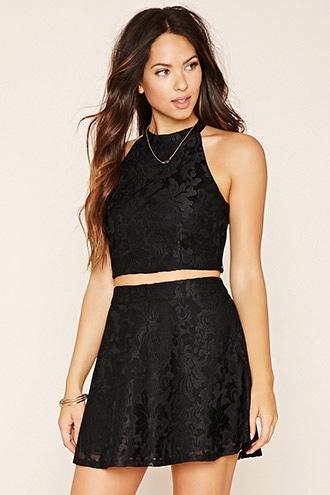 Forever21 Women's  Black Floral Mesh Crop Top
