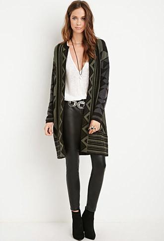 Forever21 Geo-patterned Open-front Cardigan