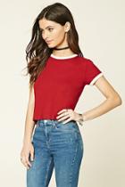 Forever21 Women's  Red & Light Pink Classic Ringer Tee