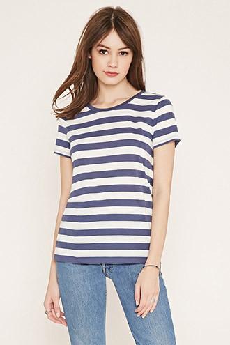 Forever21 Women's  Indigo & Cream Striped Tee