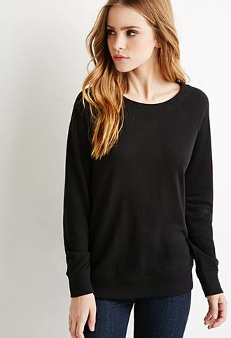 Forever21 Plus Women's  French Terry Raglan Sweatshirt (black)
