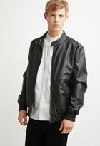 21 Men Men's  Faux Leather Snap-collar Jacket (black)