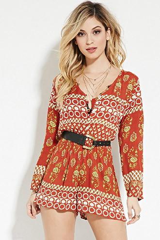 Forever21 Women's Rust Raga Floral Print Romper