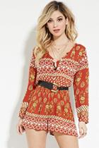 Forever21 Women's  Rust Raga Floral Print Romper