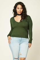 Forever21 Plus Women's  Green Plus Size V-neck Sweater