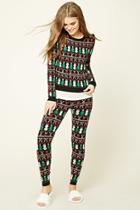 Forever21 Women's  Black & Green Holiday Print Sweater Leggings