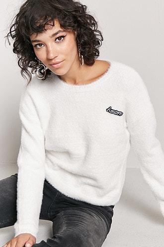 Forever21 Amore Patch Brushed-knit Sweater