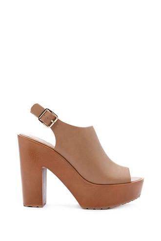 Forever21 Women's  Tan Faux Leather Platform Sandals