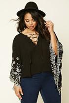 Forever21 Plus Women's  Black & Ivory Plus Size Embroidered Top