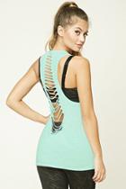 Forever21 Women's  Mint Active Cutout-back Tank Top