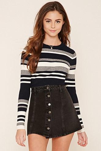 Forever21 Women's  Black Button-front Denim Skirt