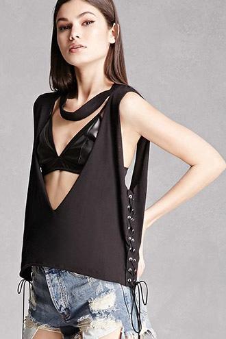 Forever21 Raw-cutout Choker Top