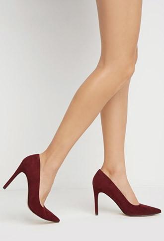 Forever21 Women's  Pointed Faux Suede Pumps (wine)