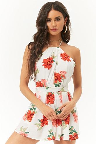 Forever21 Chiffon Floral Halter Romper