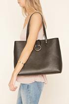 Forever21 Black Loop-ring Faux Leather Tote