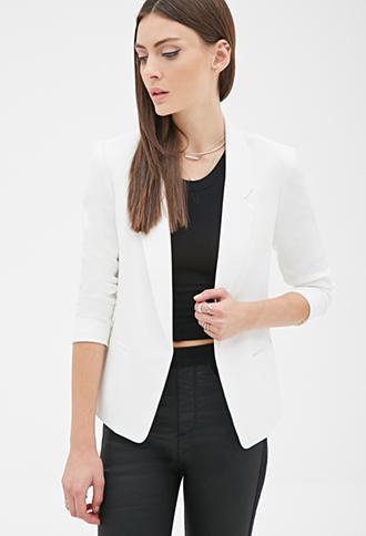 Forever21 Textured Open-front Blazer White Small