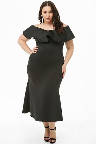 Forever21 Plus Size Scuba-knit Flounce Maxi Dress