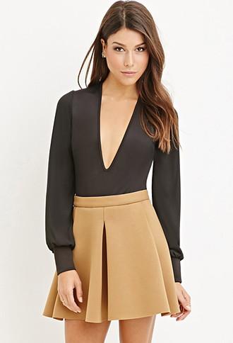 Forever21 Women's  Pleated Scuba Knit Skirt (camel)