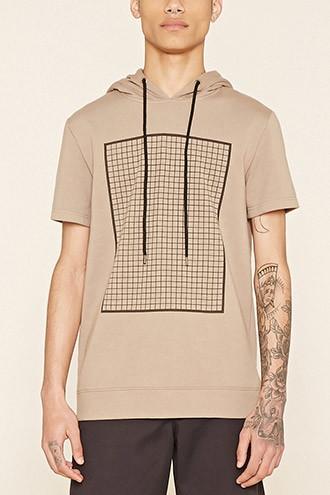 21 Men Men's  Taupe & Black Grid Graphic Hoodie