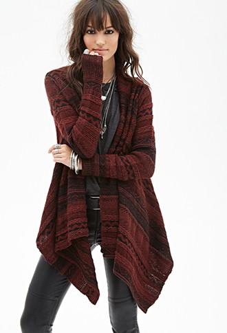 Forever21 Women's  Marled Tribal Patterned Cardigan (rust/black)
