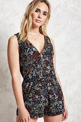 Forever21 Floral Zip-front Romper