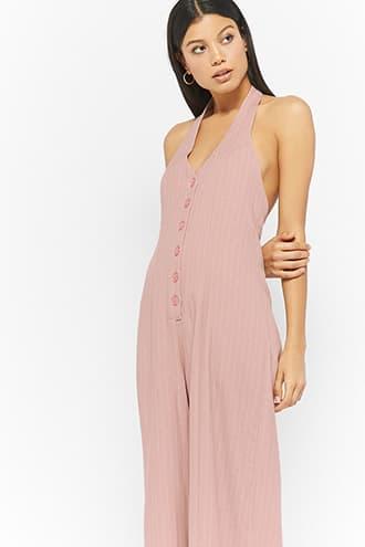 Forever21 Eta Pinstriped Halter Jumpsuit