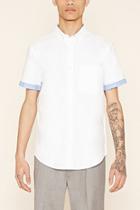 21 Men Men's  White & Blue Contrast-cuff Oxford Shirt