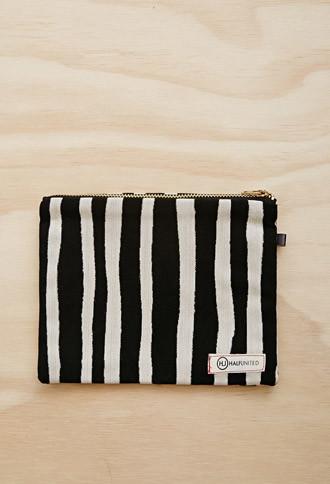 Forever21 Half United Striped Zipper Pouch (white/black)