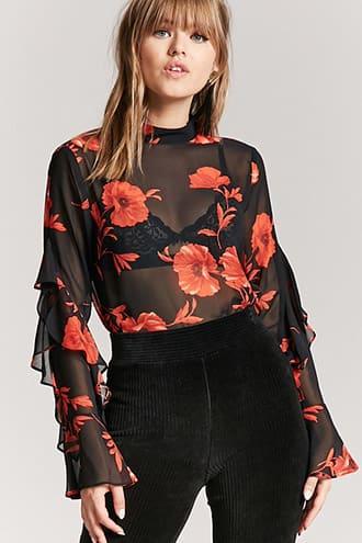 Forever21 Floral High Neck Top