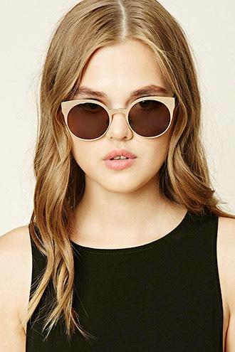 Forever21 Gold & Brown Metallic Cat Eye Sunglasses