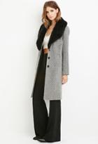 Love21 Women's  Contemporary Faux Fur Herringbone Coat