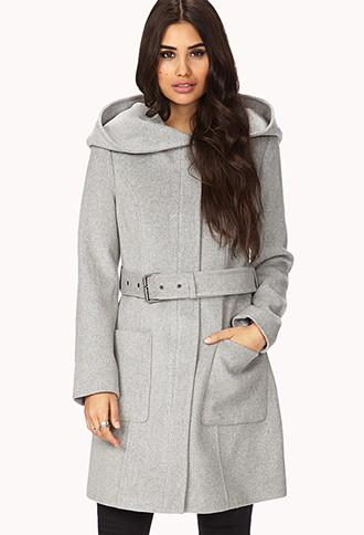 Forever21 Women's  Heather Grey No-fuss Wool-blend Coat W/ Belt