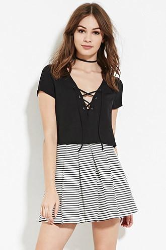 Forever21 Women's  Pleated Stripe Skirt