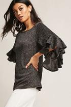 Forever21 Lurex Marled Knit Ruffle Sleeve Top