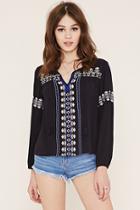 Forever21 Women's  Navy Self-tie Peasant Top