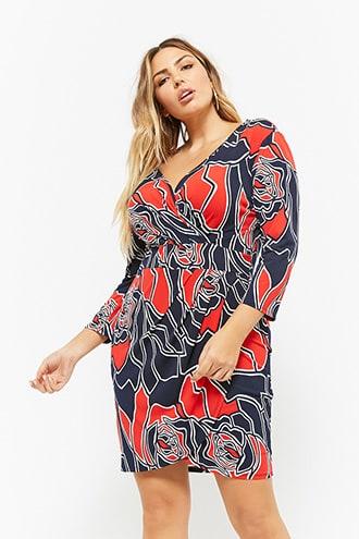 Forever21 Plus Size Rose Print Surplice Dress