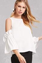 Forever21 Open-shoulder Ruffle Sleeve Top