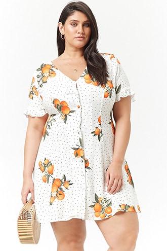 Forever21 Plus Size Orange Button-front Dress