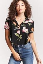 Forever21 Tropical Print Cropped Shirt