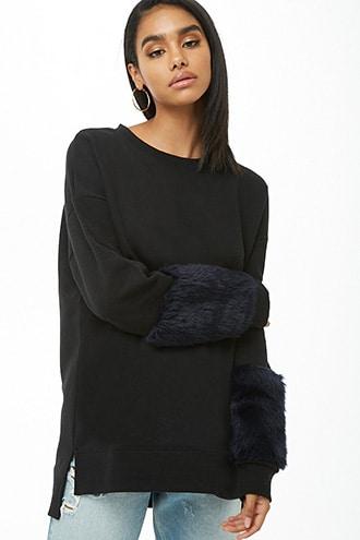 Forever21 Faux Fur Sleeve Sweatshirt