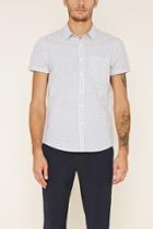21 Men Men's  White & Black Grid-patterned Pocket Shirt