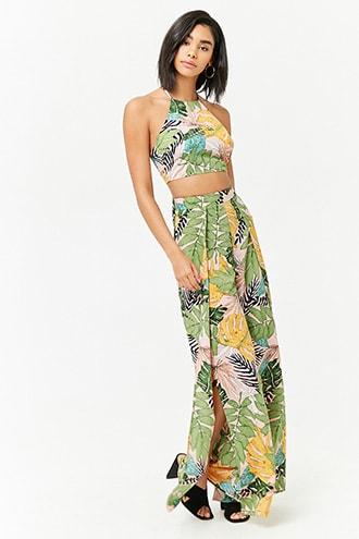 Forever21 Leaf Print Tulip Hem Pants