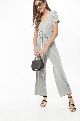 Forever21 Ribbed Striped V-neck Jumpsuit