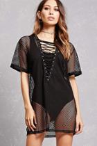 Forever21 Lace-up Mesh Grommet Top