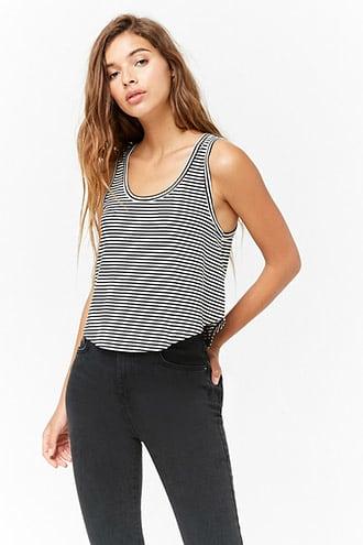 Forever21 Striped Curved-hem Tank Top