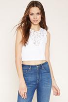 Forever21 Women's  White Crochet-front Top