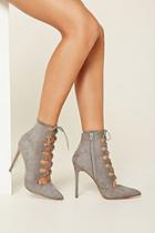 Forever21 Women's  Grey Lace-up Faux Suede Booties