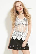 Forever21 Women's  Ivory Endless Rose Scalloped Embroidered-mesh Tank